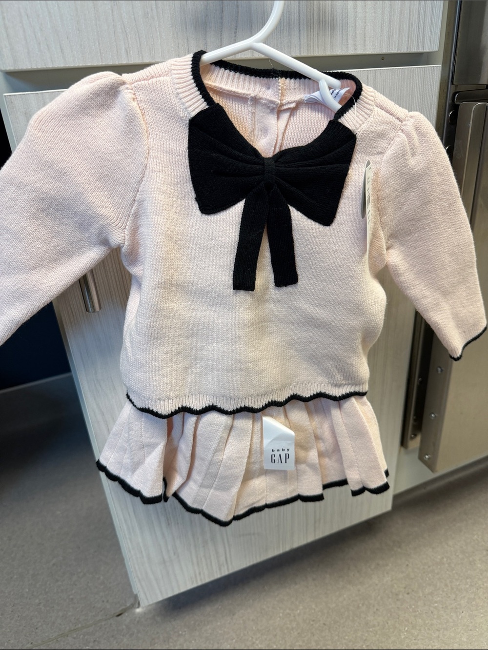 GAP Pale Pink Knit Dress with Black Bow Trim